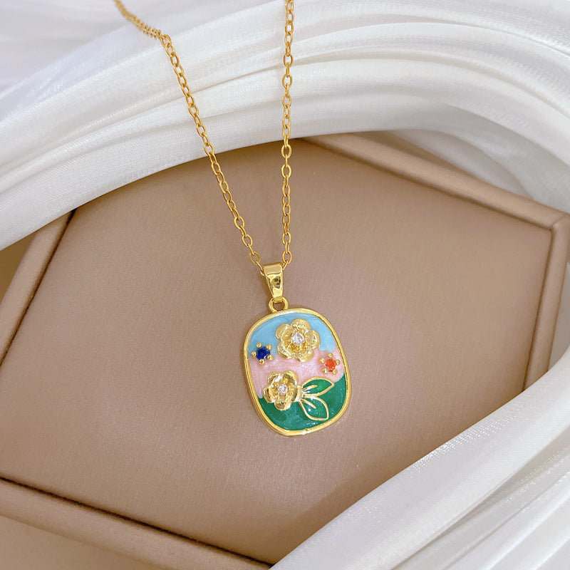 Sweet Geometric Moon Titanium Steel Necklace with Brass Pendant