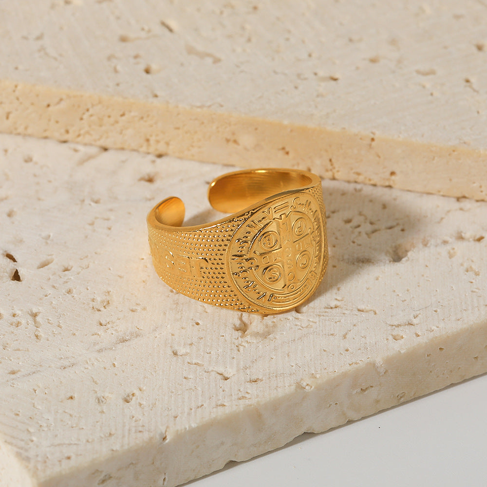 Anello geometrico in acciaio inossidabile stile vintage francese con placcatura sottovuoto 18K, unisex