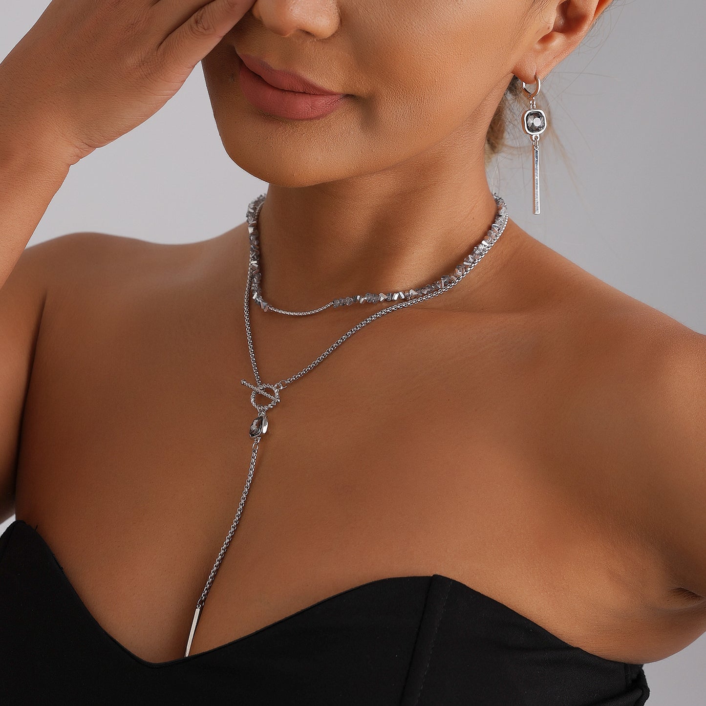 Gothic Geometric Square Black Rhinestone Alloy Pendant Necklace for Women