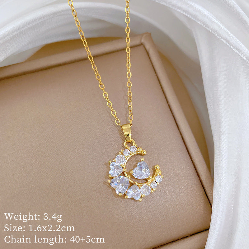 Sweet Minimalist Animal Shape Brass Pendant with Cubic Zirconia Inlay Titanium Steel Necklace for Unisex