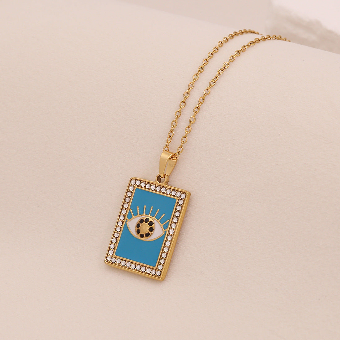 Collana con Ciondolo Occhio Geometrico da Donna con Finitura Smaltata in Acciaio Inossidabile e Acciaio al Titanio su Catena a O