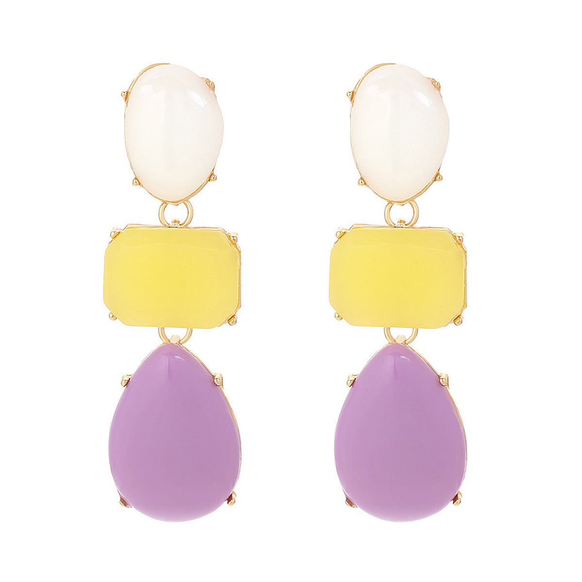 Pendientes de Resina Geométrica Minimalista en Colores Jalea con Base de Aleación Chapada en Oro para Mujer