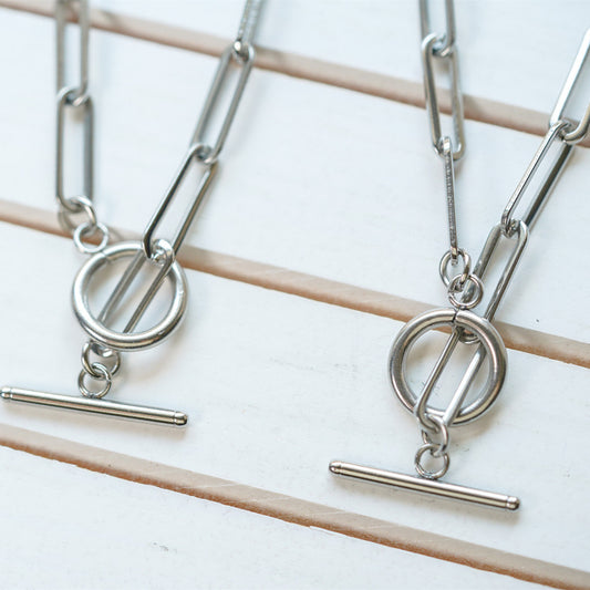 Elegant Polished Stainless Steel Geometric Necklace for Women with Spring Ring Clasp and OT Hook