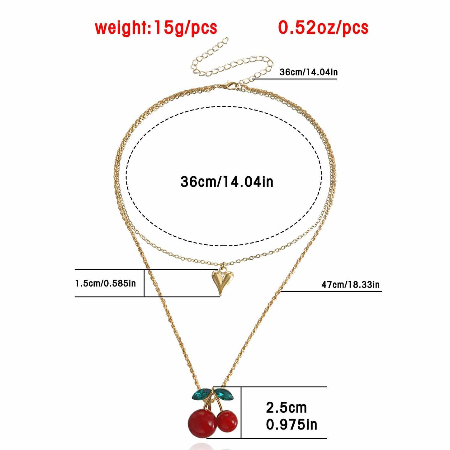 Exaggerated Red Cherry Multi-Layer Heart-Shaped Alloy Pendant Necklace for Women with Plated Finish