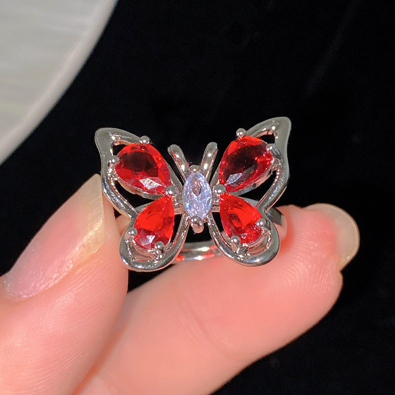 Minimalist Sweet Colorful Crown Flower Bow Teardrop Brass Ring with Cubic Zirconia Inlay for Women
