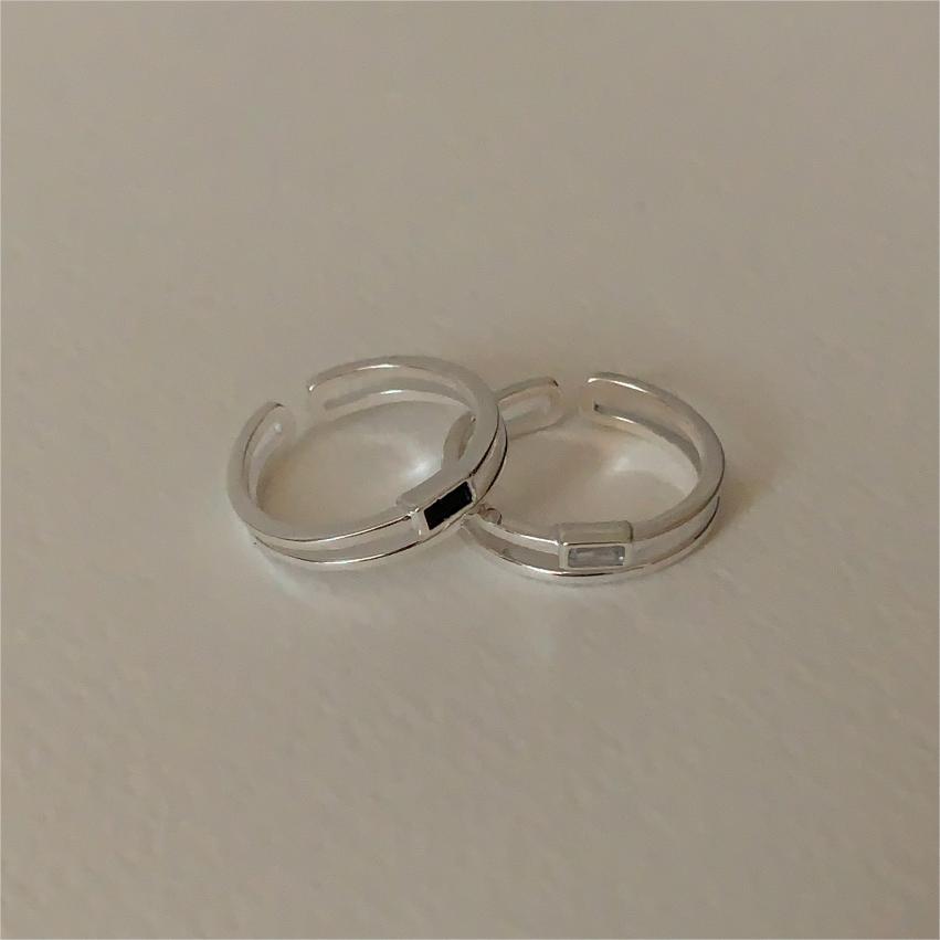 Sweet Minimalist 925 Sterling Silver Rectangle Geometric Cubic Zirconia Inlay Ring for Women