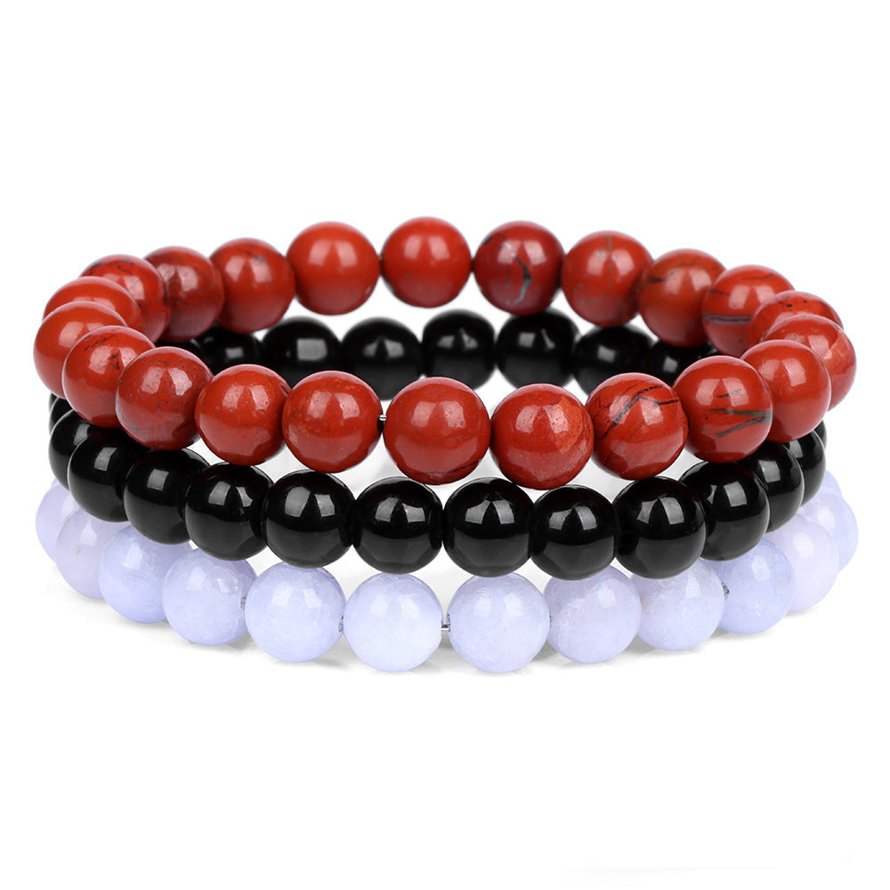8mm Natural Rose Quartz and Agate Geometric Beaded Bracelet Unisex Crystal Jewelry