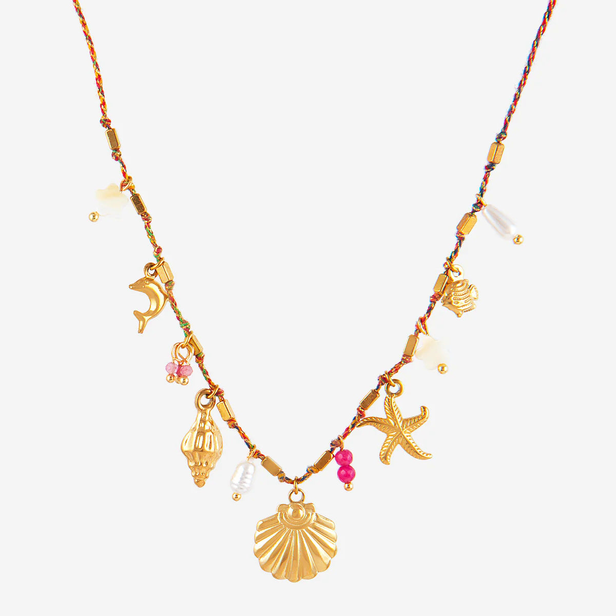 Fashion Unisex 18K Gold Plated Titanium Steel Necklace with Shell Starfish Whale Heart Pendants