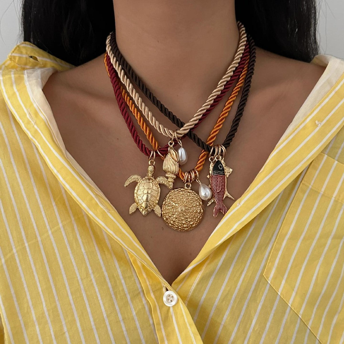 Casual Geometric Fish Turtle Shell Alloy Plated Pendant Necklace for Women