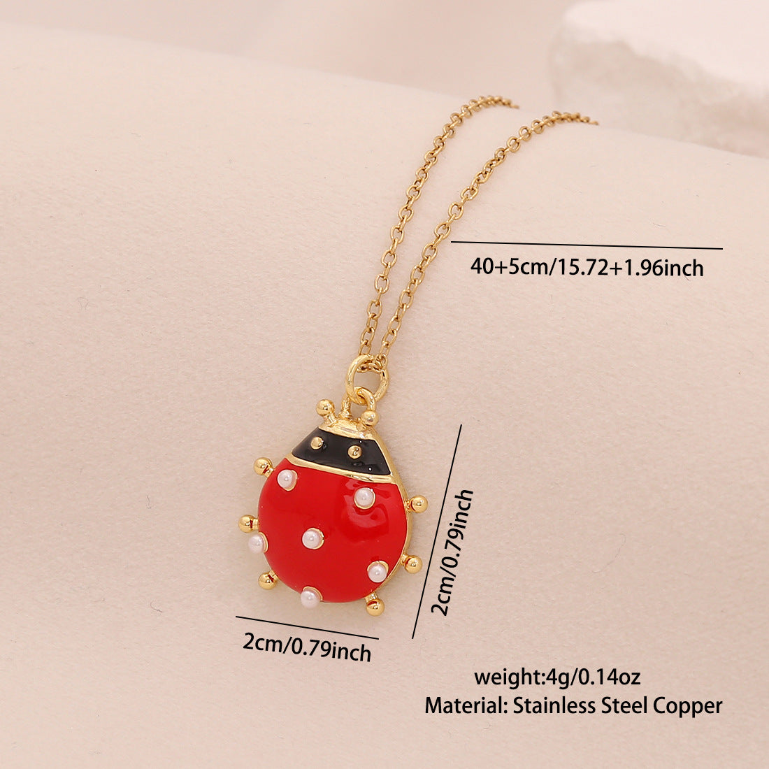 Cute Ladybug Pendant Necklace in Copper with Micro-Paved Zirconia, Enamel Finish, O-Chain, Animal-Themed Jewelry for Women
