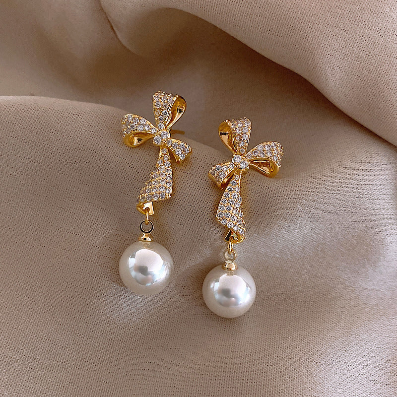 Minimalist Geometric Drop Earrings with Zircon and Pearl Accents in Gold-Plated Copper and 925 Sterling Silver Posts