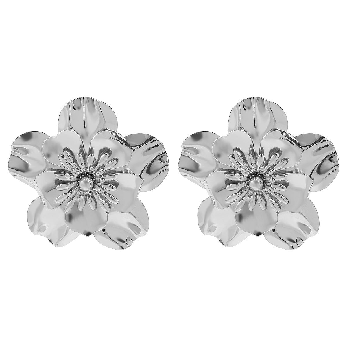 Pendientes de tuerca metálicos florales geométricos vintage con acabado chapado para mujer