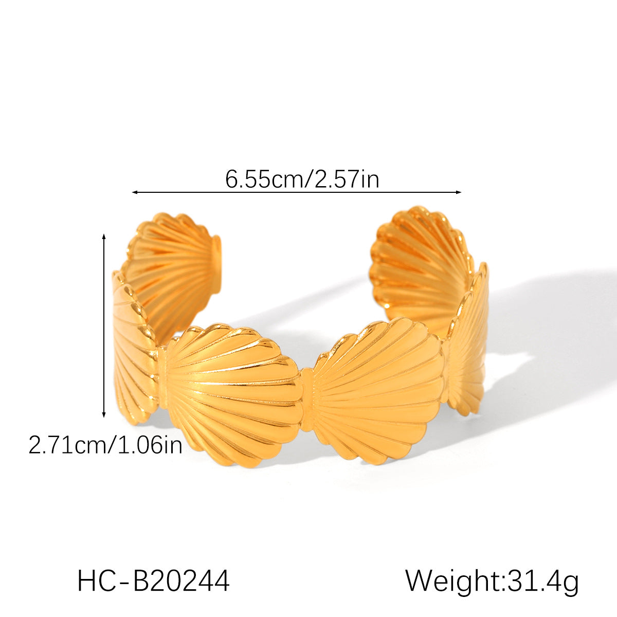 Bracciale rigido minimalista da donna con fiocco e apertura, in acciaio inossidabile placcato oro 18K