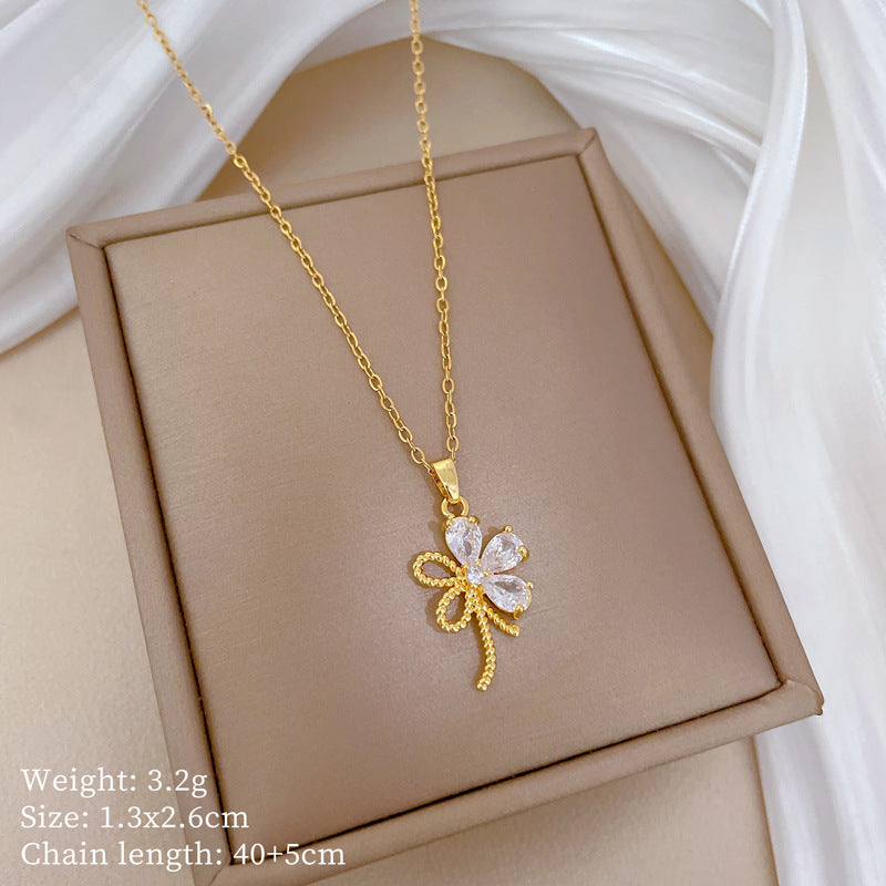 Collana Geometrica con Cielo Stellato da Donna con Strass Micro-Incastonati in Acciaio al Titanio, Stile Dolce, Fresco e Minimalista