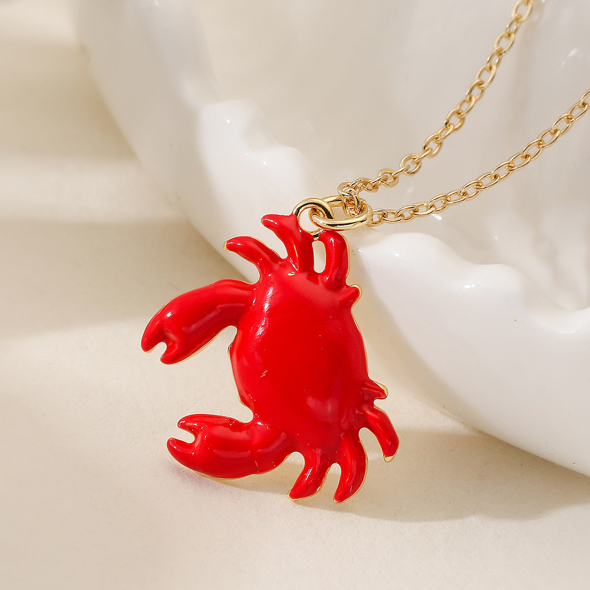 Minimalist Geometric Drip Oil Brass Crab Pendant Necklace for Women