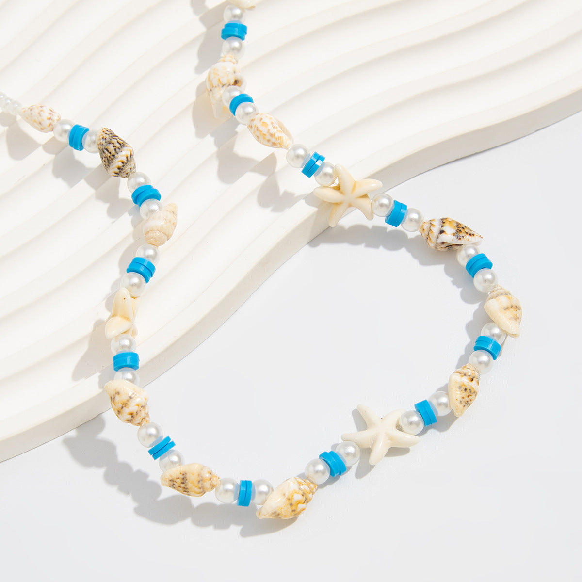 Catena a vita bohémien con perline per donne con ciondoli a forma di stelle marine e conchiglie, realizzata con perline, argilla polimerica acrilica e perle simulate
