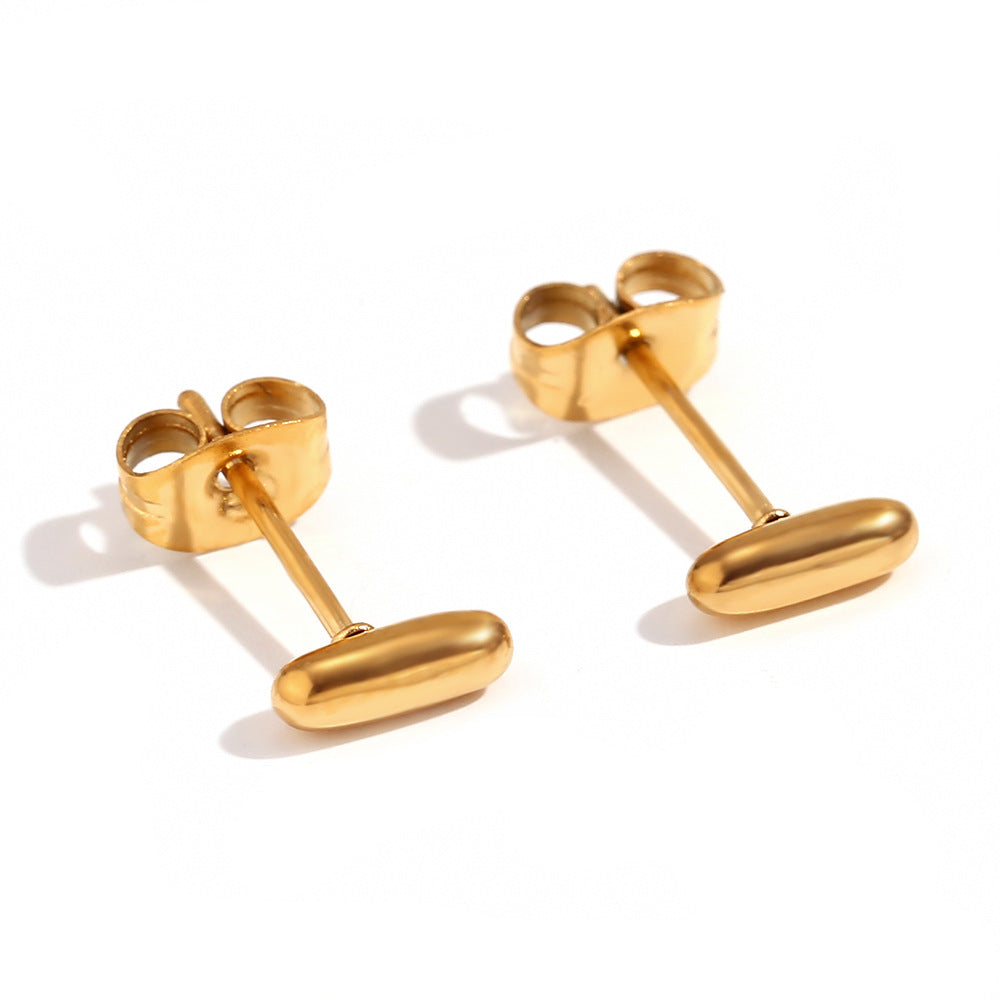 Orecchini a perno da donna con lettera geometrica moderna minimalista in acciaio al titanio placcato oro 18K