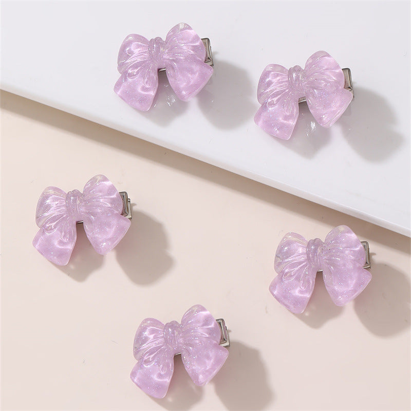 Natural Style Bow-Shaped Resin Hair Clip Set for Kids with Ruffled and Mesh Details Duckbill Hair Clips Princess Collection