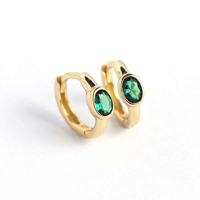 Minimalist 925 Sterling Silver Oval Geometric Cubic Zirconia Inlay Hoop Earrings for Women