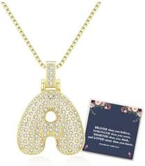 Sweet Hip-hop Letter Brass Cubic Zirconia Inlay Pendant Necklace Box Chain Unisex
