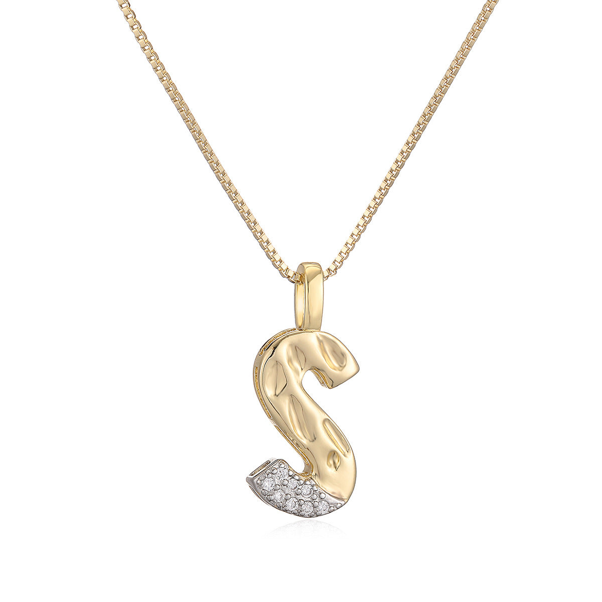 Minimalist Two-Tone Plated Cubic Zirconia Letter Pendant Necklace for Women with Box Chain
