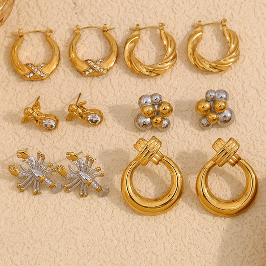 Orecchini a Cerchio a Forma di Aragosta Geometrica in Acciaio Inossidabile con Placcatura in Oro 18K da Donna
