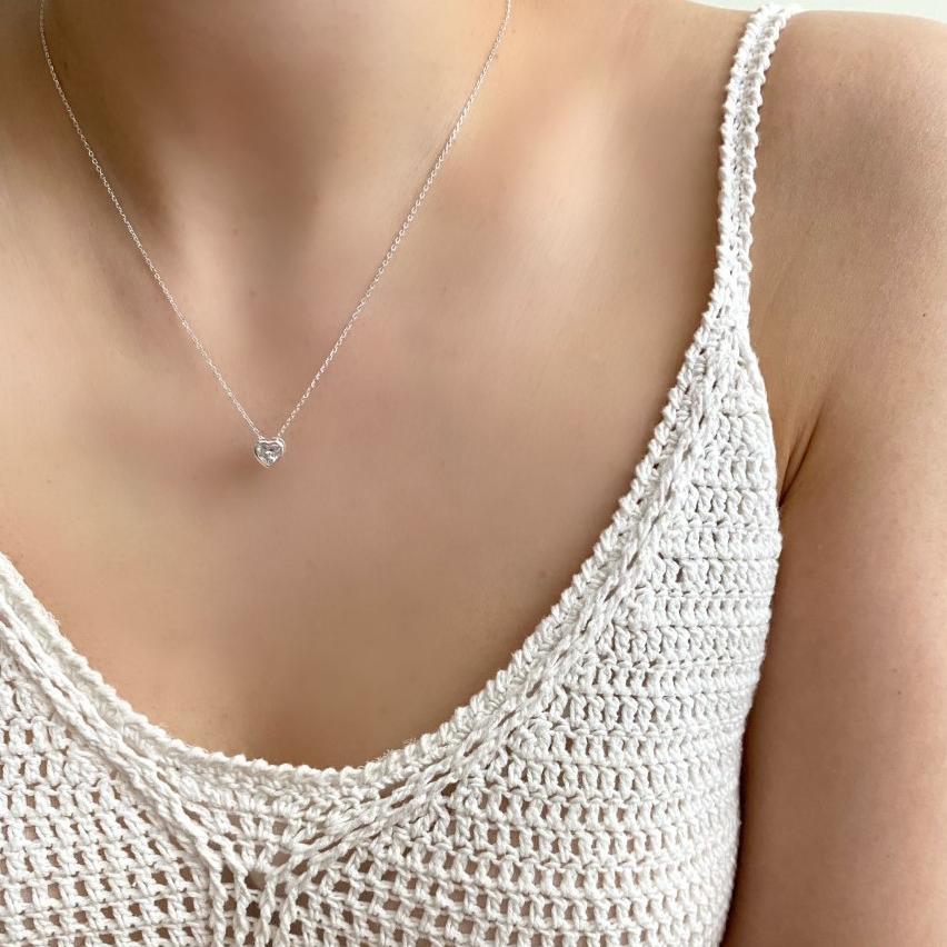 Minimalist Heart-Shaped 925 Sterling Silver Necklace with Cubic Zirconia Accents