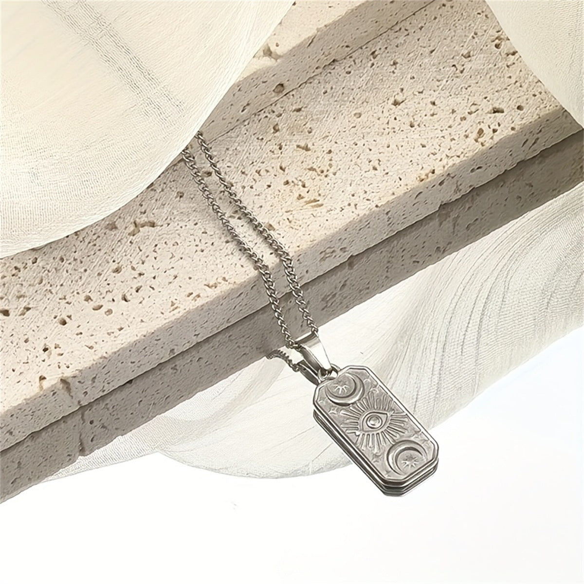 Minimalist Evil Eye Pendant Necklace in Stainless Steel with Vacuum Plating, Geometric Design