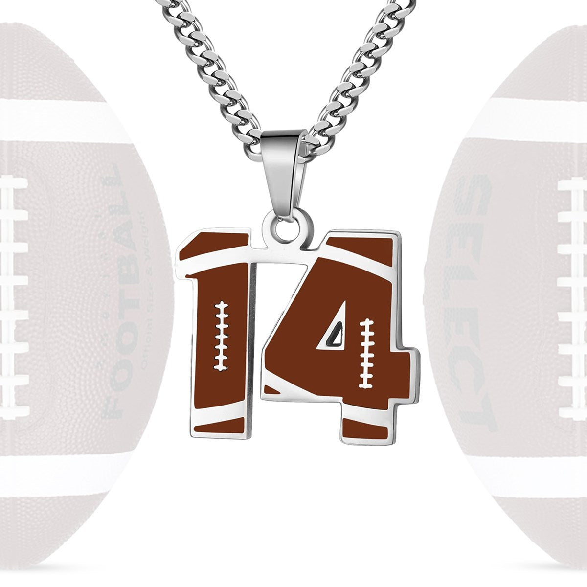 Motivational Football Number Pendant Necklace for Men in Stainless Steel with Polished Finish and Letter/Number Design