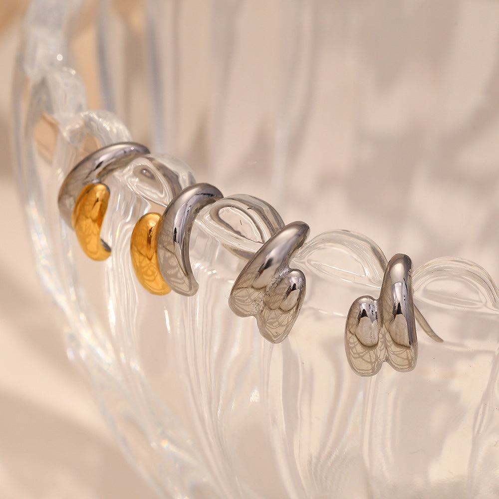 Minimalist Geometric Stainless Steel Ear Rings with 18K Gold Plating Dual-Tone Double-Layer Design