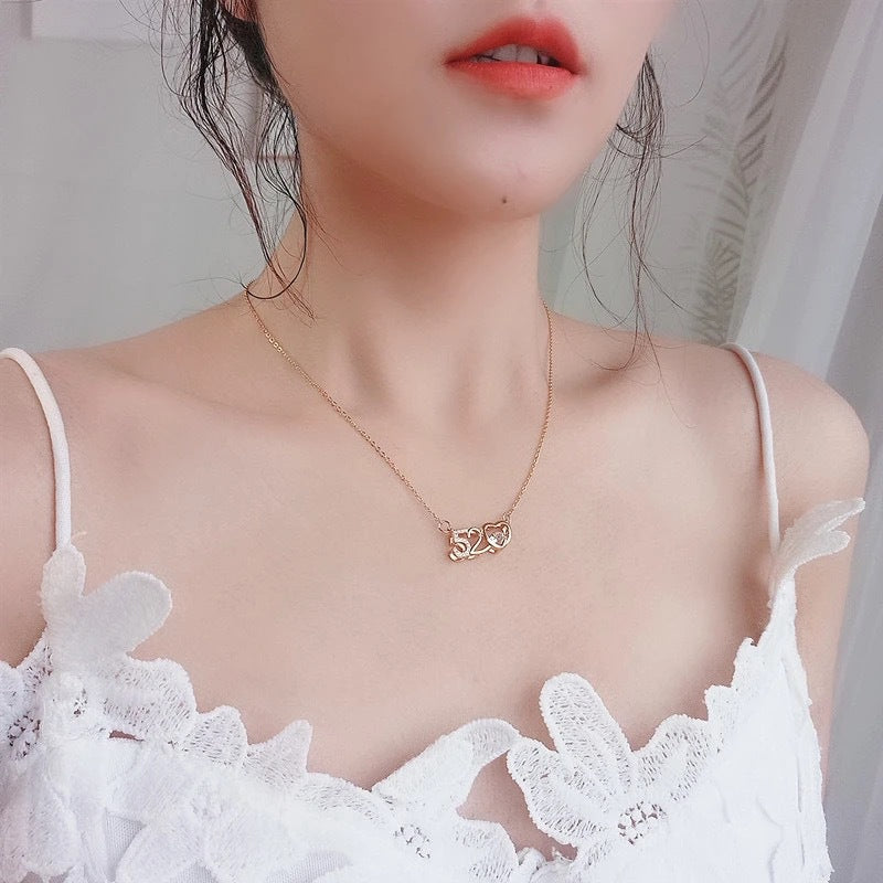 Cute and Playful Letter-Number Design Titanium Steel Necklace with Gold Plating for Women