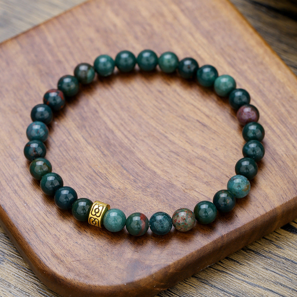 Bohemian Ethnic Geometric Tiger's Eye Hematite Green Aventurine White Crystal Stretch Bracelet