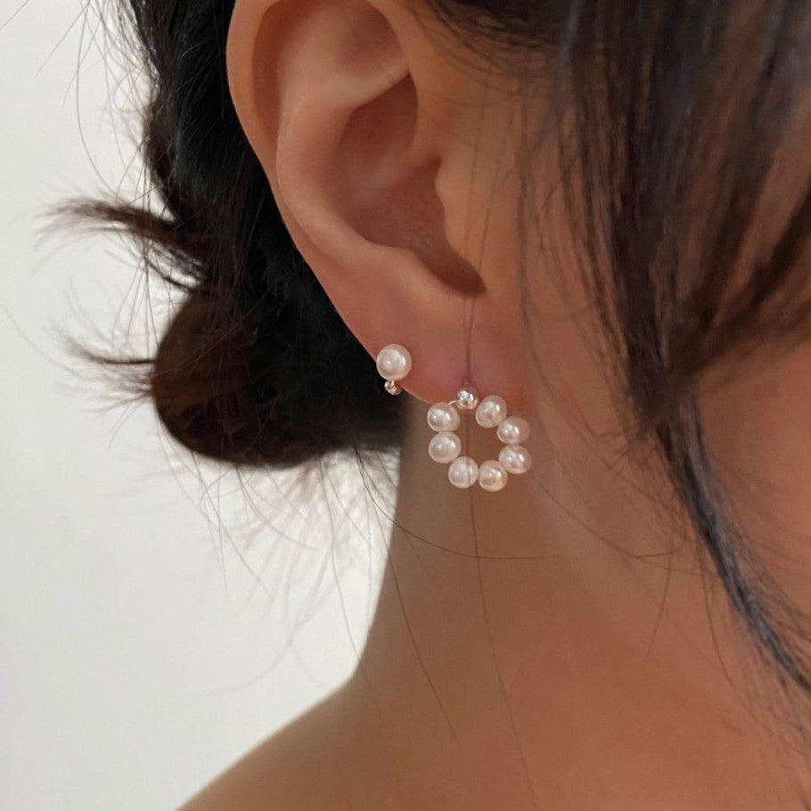 Pendientes minimalistas de tuerca con perlas de agua dulce y forma de gota de agua en plata de ley 925 para mujer