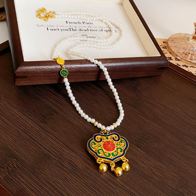 Nuevo Collar Colgante de Loto y Abanico Estilo Chino en Aleación con Baño de Oro, Diseño Geométrico, Elegante Cadena de Clavícula para Mujer