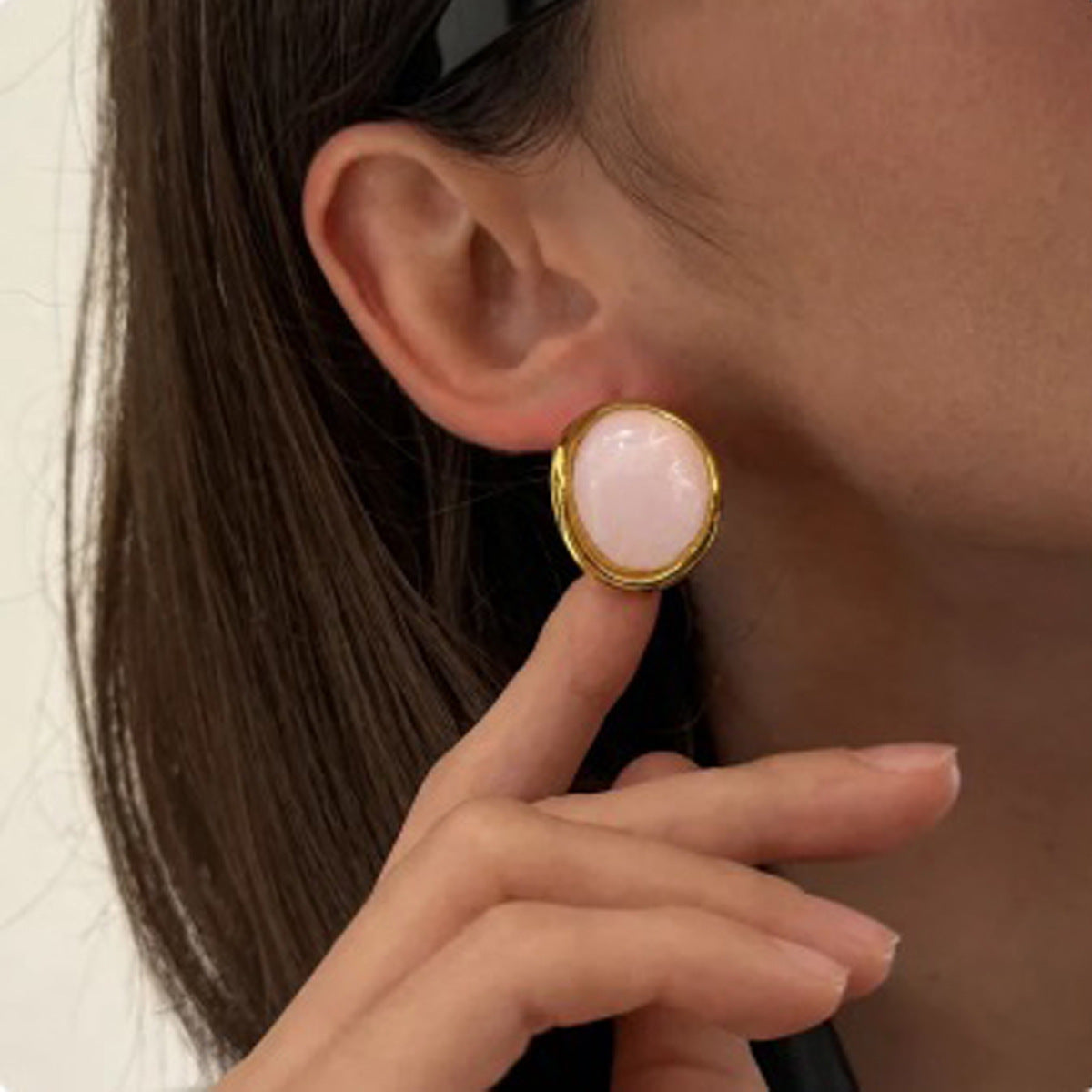 Luxury Elegant Geometric Oval Gradient Resin Plated Stainless Steel Earrings for Women