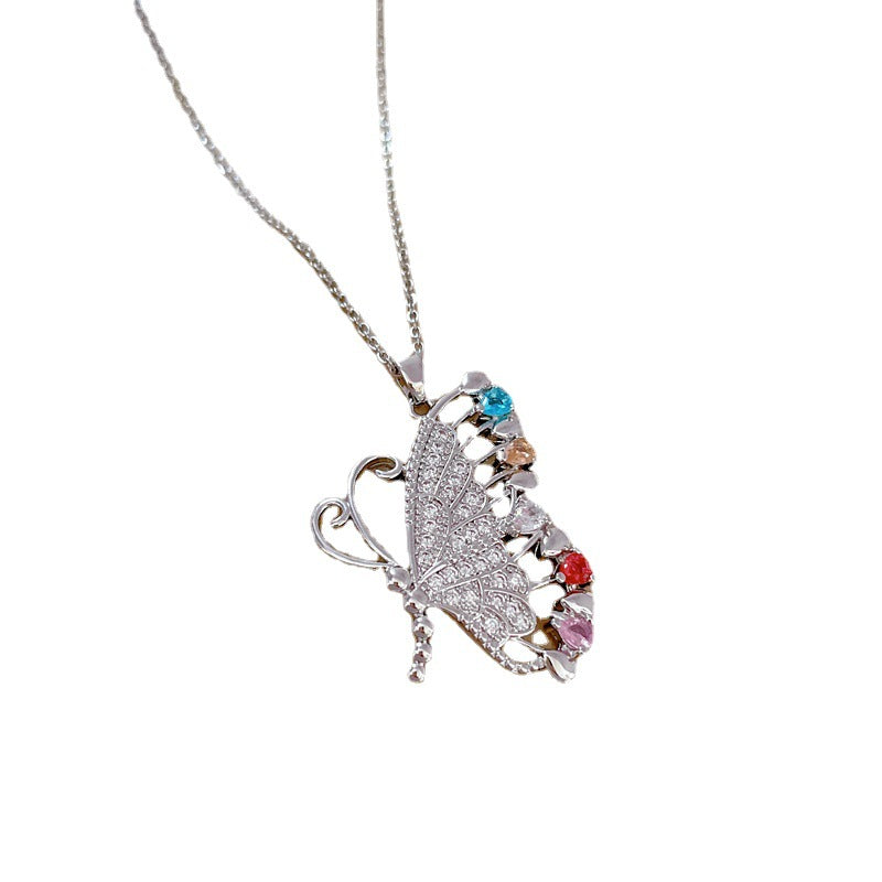 Luxury Butterfly-Shaped Rhinestone-Encrusted Titanium Steel Necklace for Women - Delicate Clavicle Chain for Wedding, Party, and Formal Occasions