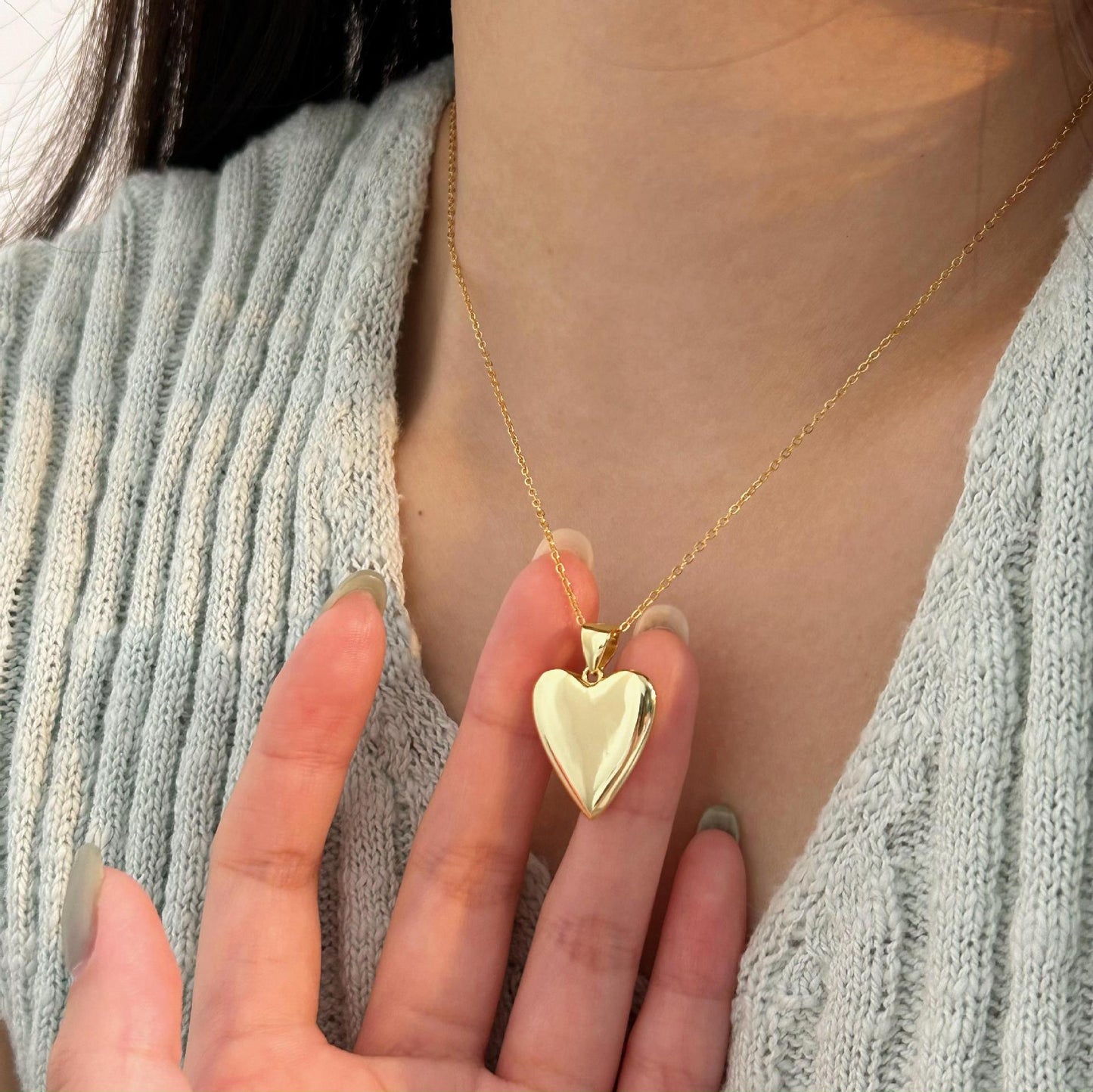 Collana Minimalista a Forma di Cuore in Argento Sterling 925 Placcato, con Catena a Croce, da Donna