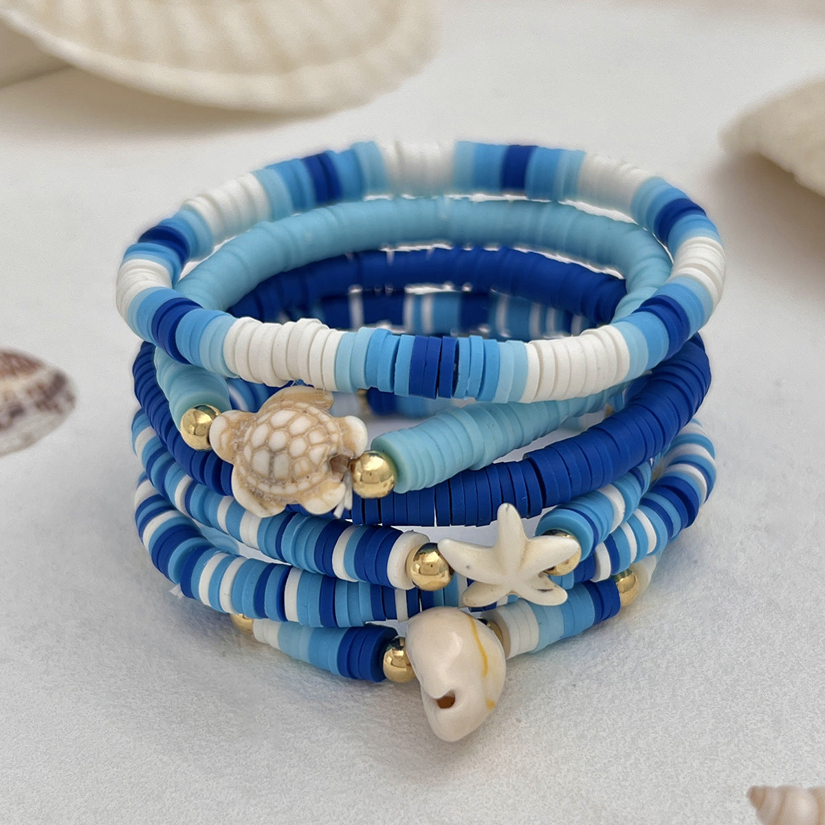 Sweet Floral Acrylic Plated Animal Starfish Shell Charm Bracelet Set for Women