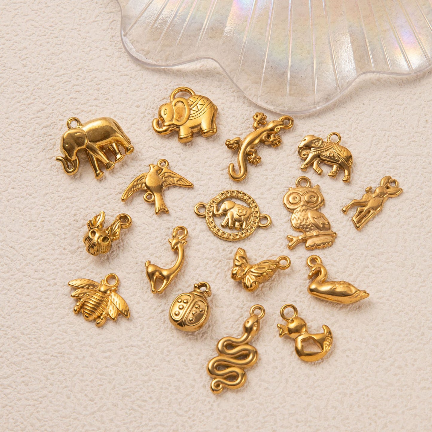 Vintage 18K Gold Plated Animal Stainless Steel PVD Ball Chain Charm Bar
