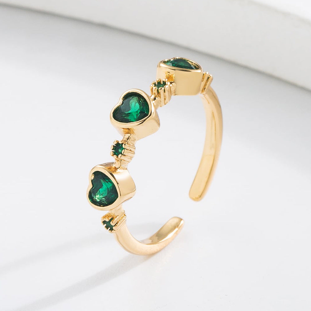 Minimalist Geometric Open Ring for Women Made of Copper with 18K Gold Plating and Micro-Paved Zirconia
