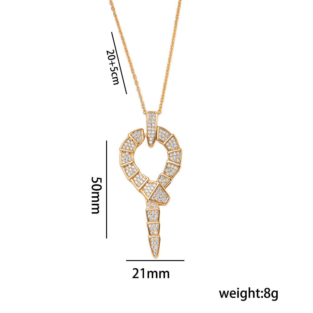 Luxury Minimalist Snake-Shaped Titanium Steel Necklace with Micro-Paved Cubic Zirconia Pendant and Matching Earrings Set