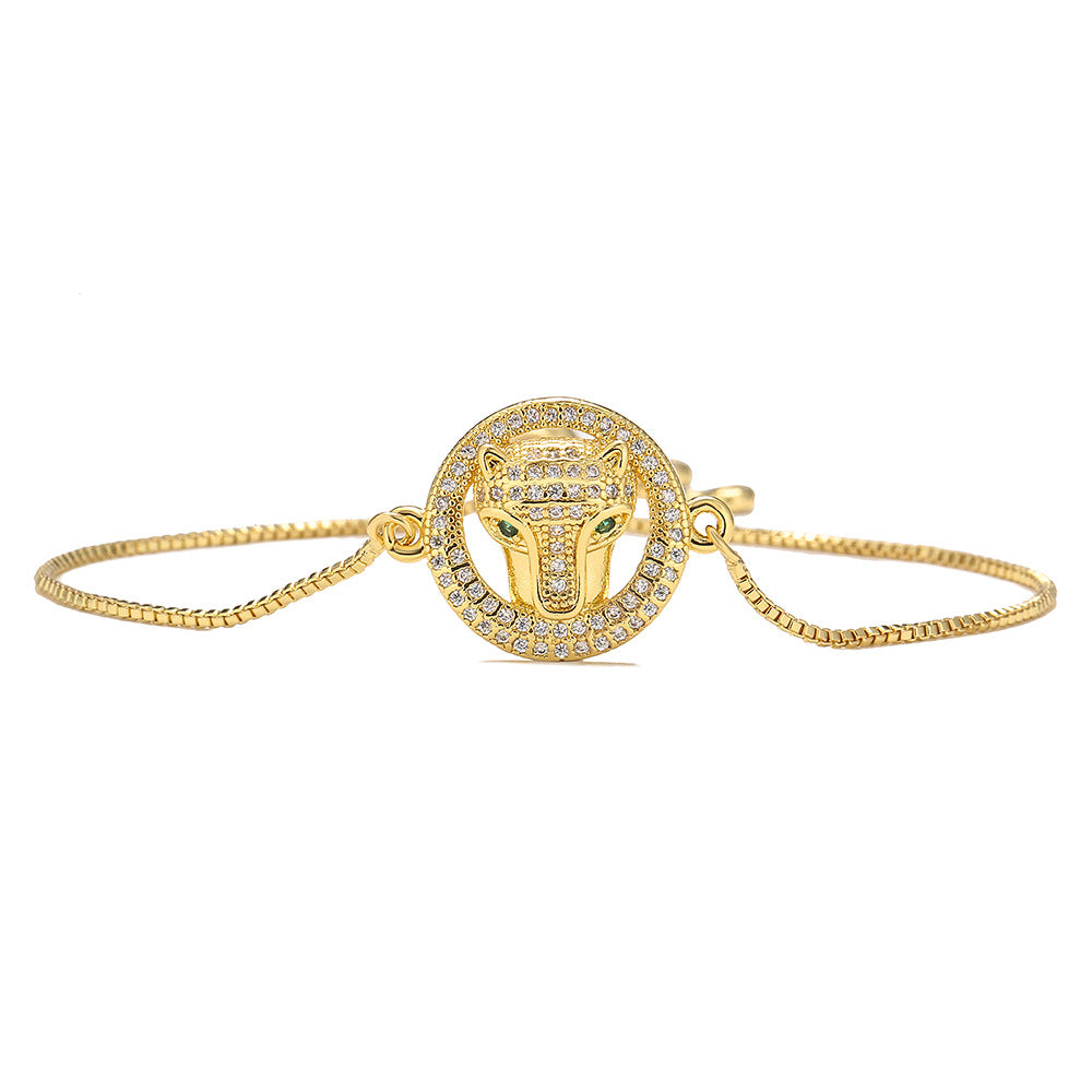 Minimalist Geometric Leopard Head Hand Chain for Women in Brass with Real Gold Plating and Zircon Inlay