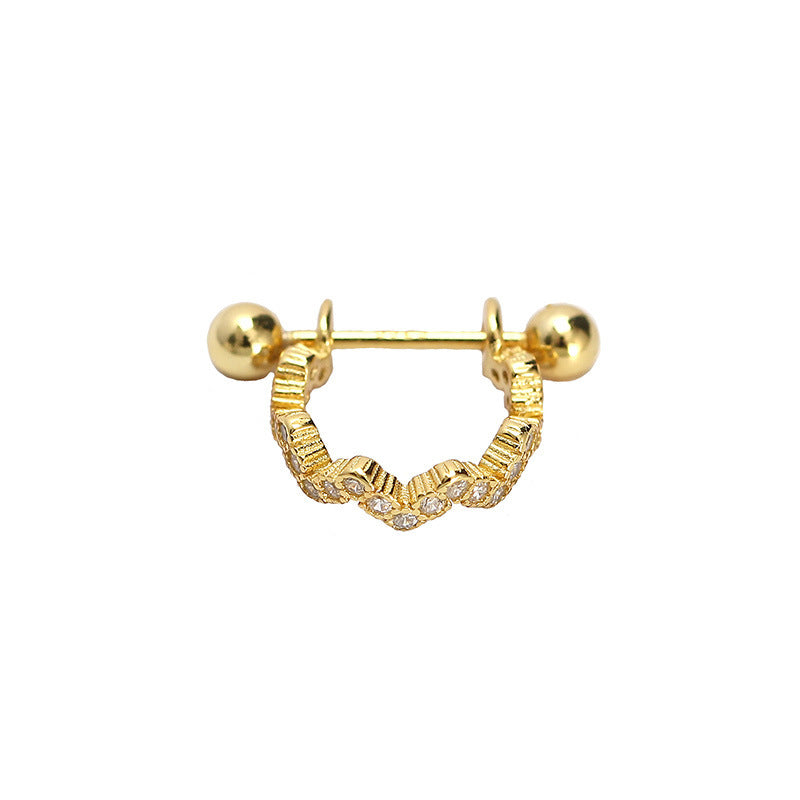 Sweet and Edgy Geometric Shape 925 Sterling Silver Cubic Zirconia Ear Cuff for Cartilage with Thick Post and Plated Finish
