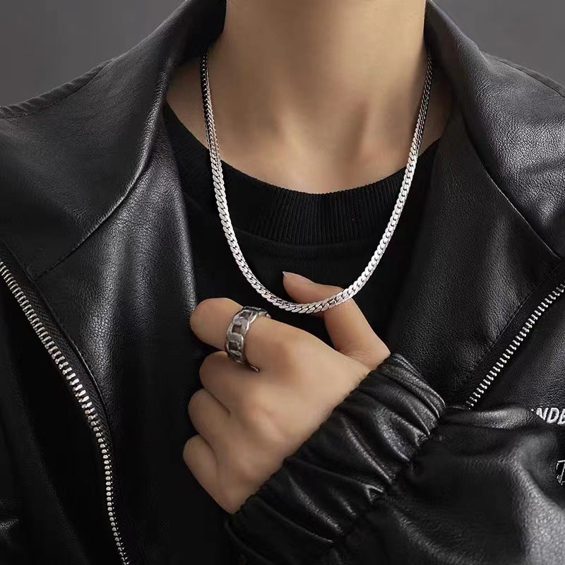 Collar de eslabones cubanos estilo Hip Hop para hombres y mujeres de acero de titanio con acabado pulido