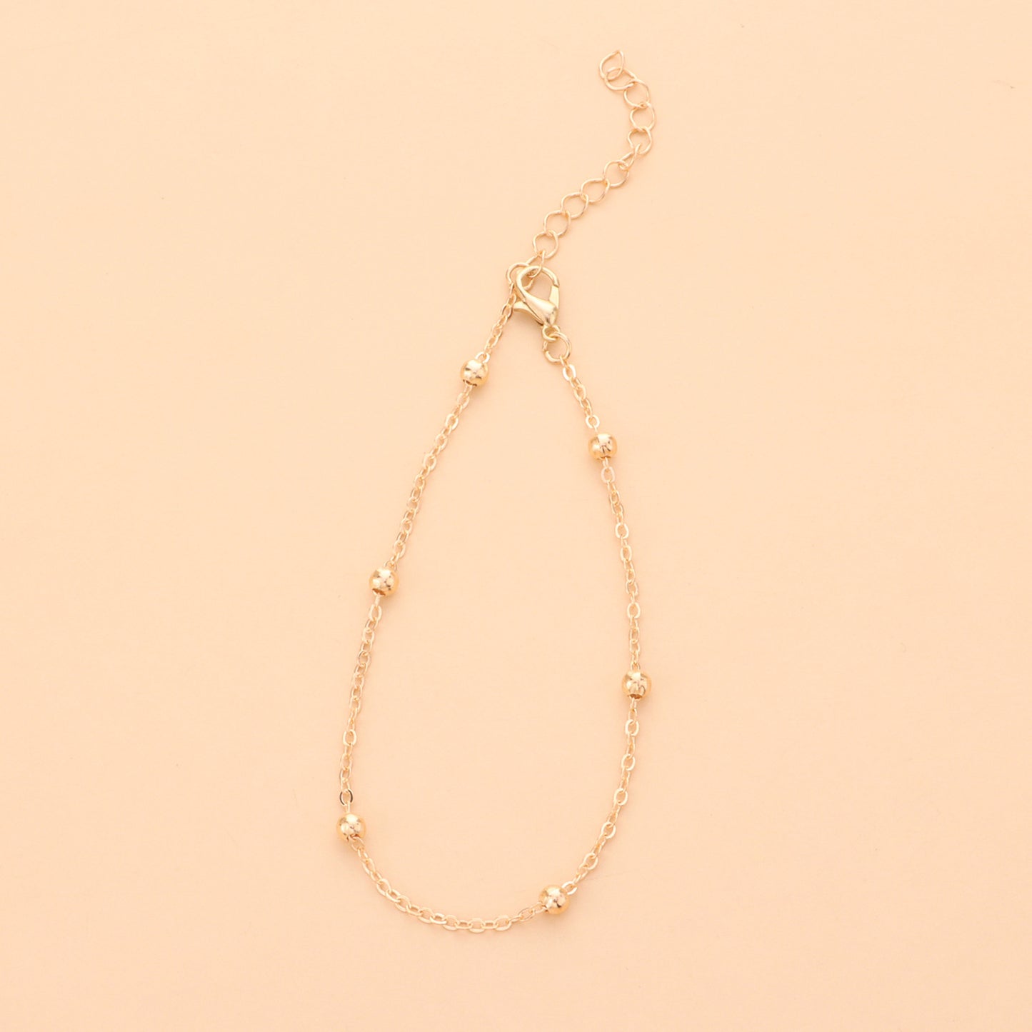 Minimalist Geometric Alloy Anklet for Women with Smooth Round Beads and Handcrafted Metal Design