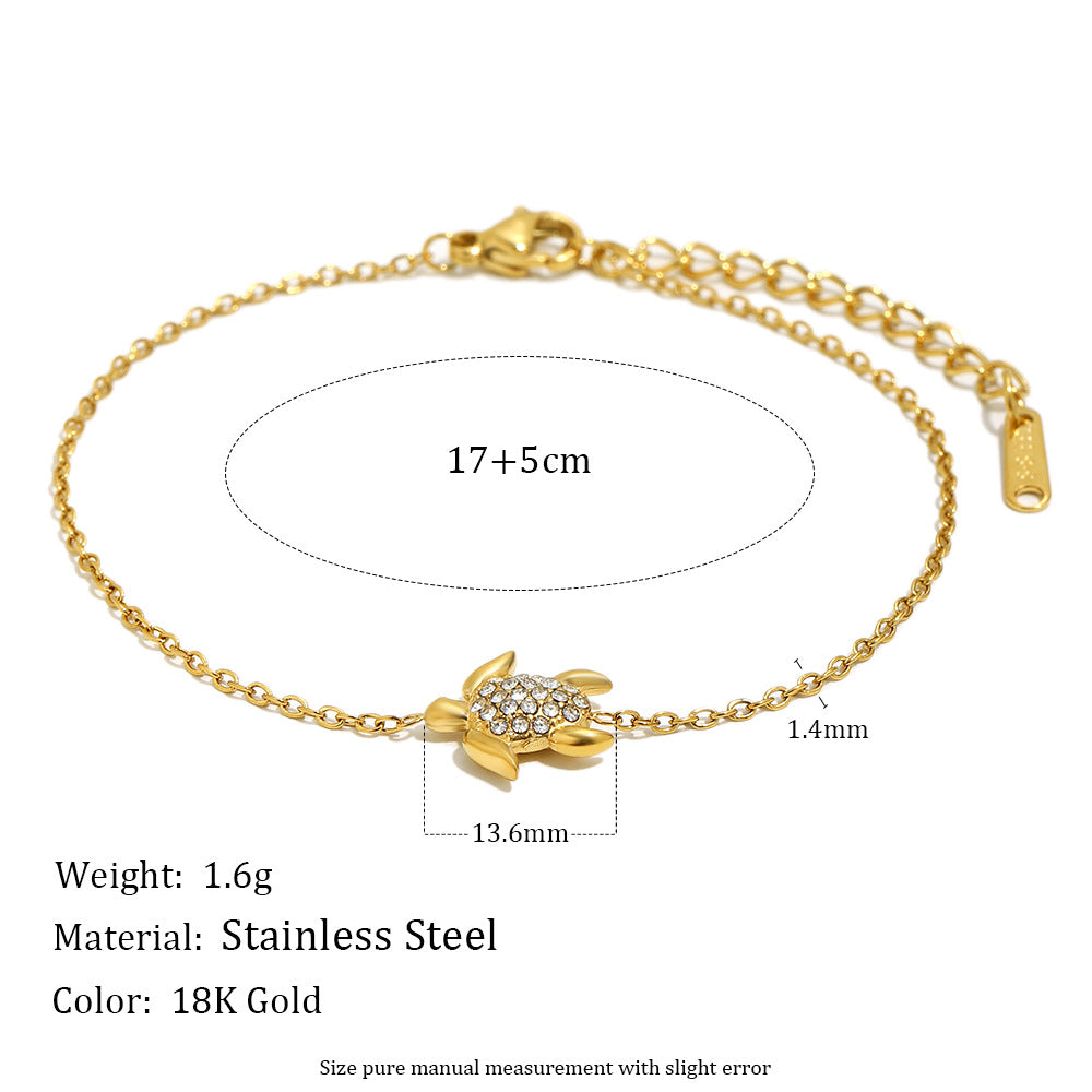 Minimalist 18K Gold Plated Geometric Stainless Steel Bracelet with Rhinestone for Women