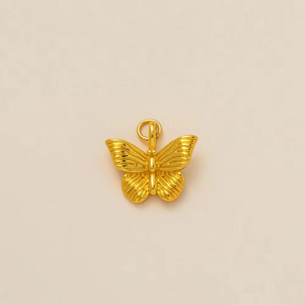 Minimalist Gold Plated Brass Pendant Necklace with Heart Moon Star Butterfly and Floral Design