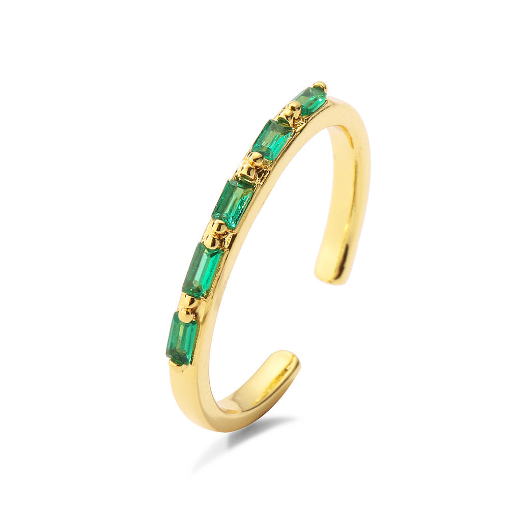Anello Aperto Geometrico Minimalista da Donna in Ottone con Placcatura in Oro Vero e Intarsio di Zirconi