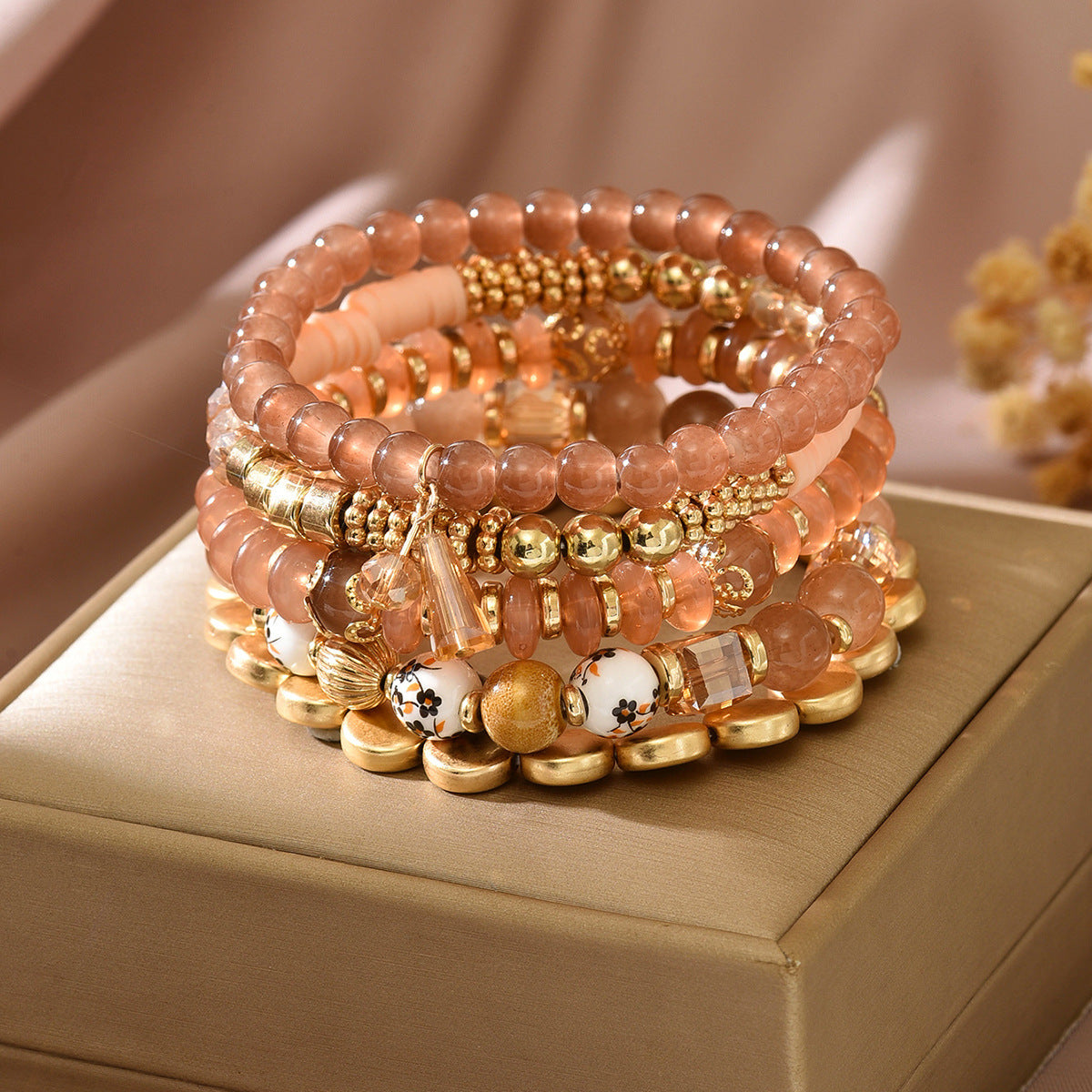 Bohemian Multi-Layer Crystal Acrylic Beaded Stretch Bracelet for Women