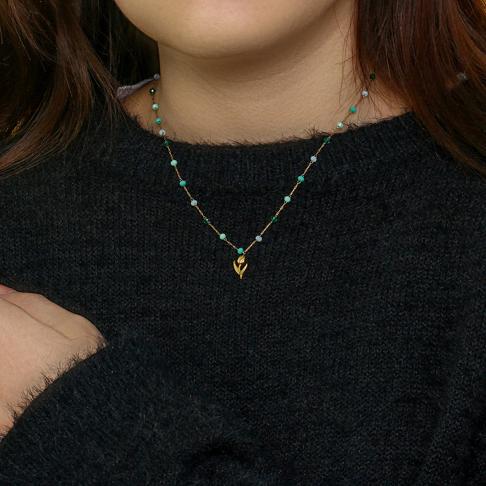 Minimalist Tulip Pendant Necklace in Stainless Steel with Colorful Beads and Electroplated Finish for Women